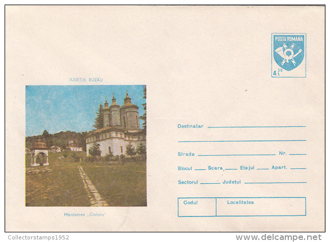 36624- BUZAU COUNTY- CIOLANU MONASTERY, COVER STATIONERY, 1990, ROMANIA - Abbeys & Monasteries