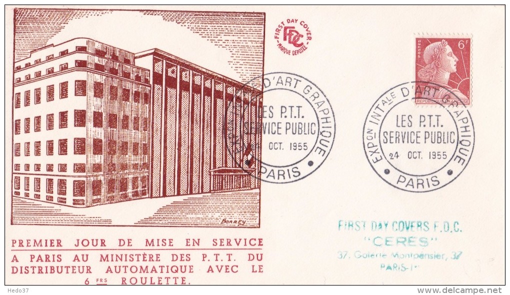 France Timbres Sur Lettre 1955 - Brieven En Documenten