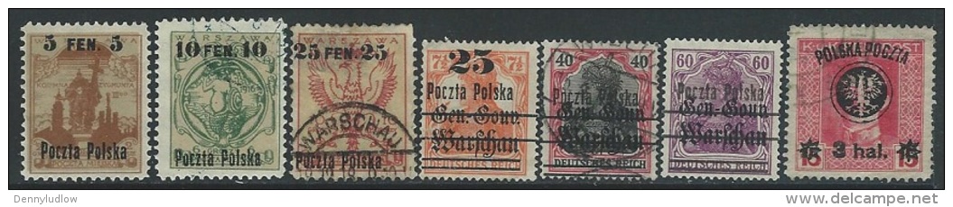 Poland   1918-9   Sc#11-3, 23, 25-6, 31   7 Diff Better Used (3 Are MH*)   2016 Scott Value $16.25 - Gebraucht