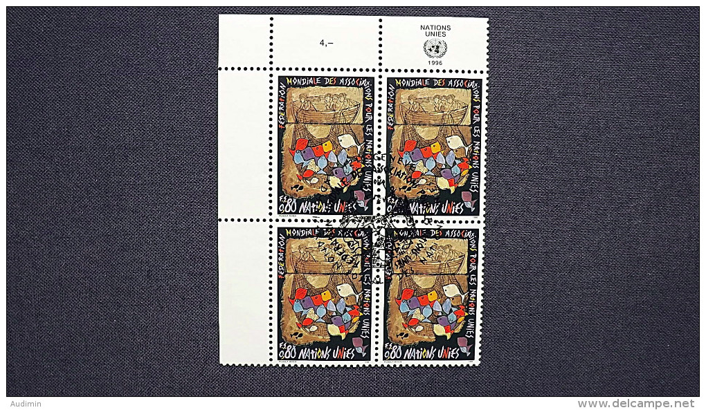 UNO-Genf 285 Eckrandviererblock ´A´, Oo/ESST, Gemälde Von Rudolf Mirer, 50 Jahre WFUNA - Used Stamps