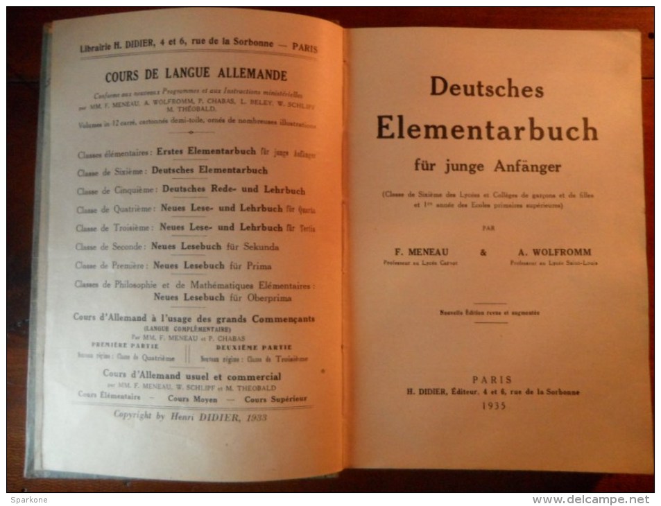 Deutsches Elementarbuch  (F. Meneau - A. Wolfromm) éditions H. Didier  De 1935 - Schulbücher
