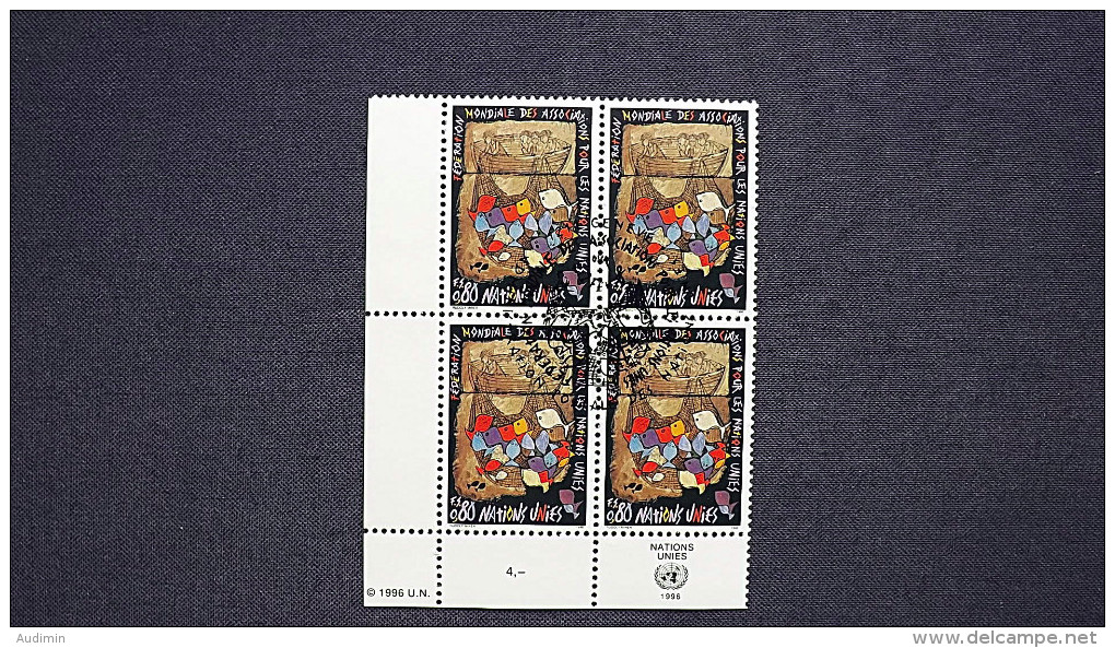 UNO-Genf 285 Eckrandviererblock ´C´, Oo/ESST, Gemälde Von Rudolf Mirer, 50 Jahre WFUNA - Used Stamps