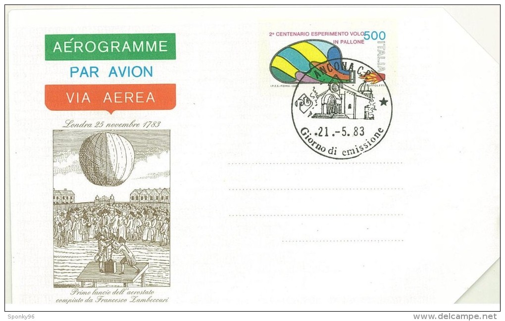 AEROGRAMMA - PER VIA AEREA - PAR AVION - 2° CENTENARIO ESPERIMENTO VOLO IN PALLONE - PRIMO LANCIO DELL'AEROSTATO COMPIUT - Poste Aérienne