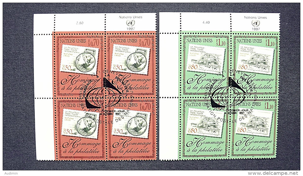 UNO-Genf 319/0 Sc 312/3 Eckrandviererblock ´A´, Oo/ESST, Hommage An Die Philatelie - Used Stamps