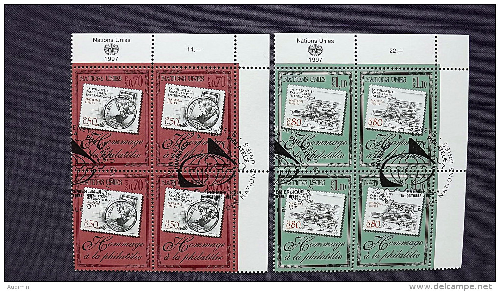 UNO-Genf 319/0 Sc 312/3 Eckrandviererblock ´B´, Oo/ESST, Hommage An Die Philatelie - Used Stamps