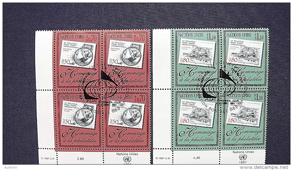 UNO-Genf 319/0 Sc 312/3 Eckrandviererblock ´C´, Oo/ESST, Hommage An Die Philatelie - Used Stamps