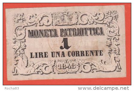 BILLET - ITALIE - Republique De Venise - Monnaie Patriotique  1 Lire De 1848 - Autres & Non Classés