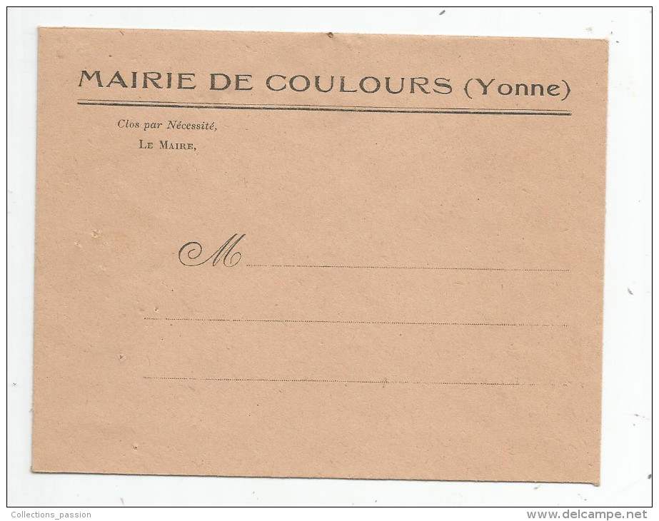 Enveloppe Commerciale , MAIRIE DE COLOURS , YONNE , Vierge - Autres & Non Classés