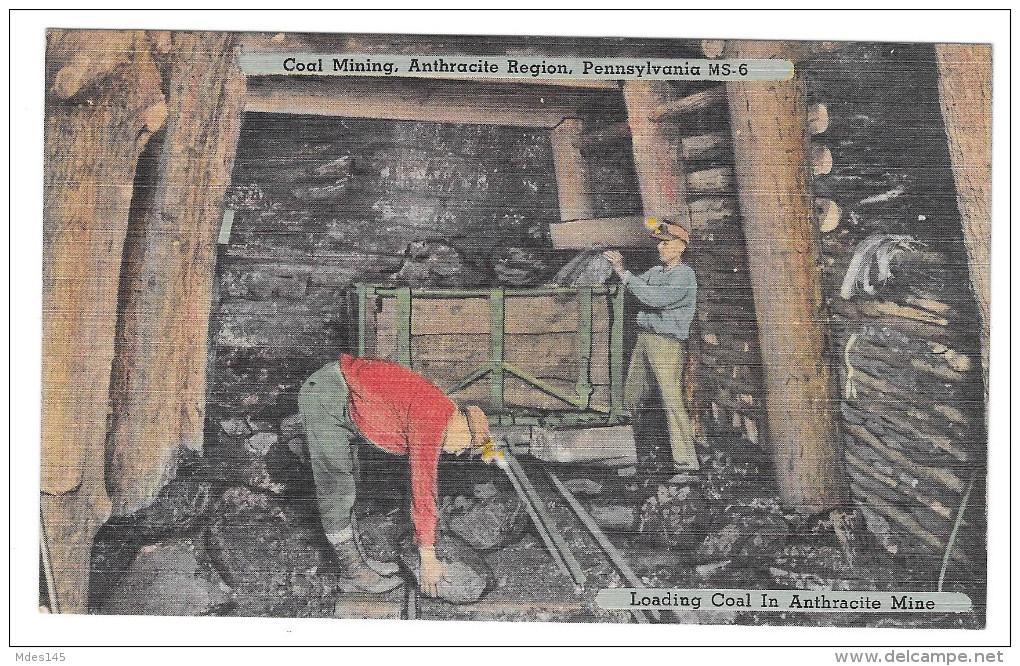 Anthracite Coal Mining Region PA Miners Loading Coal Vintage Linen Postcard - Other & Unclassified
