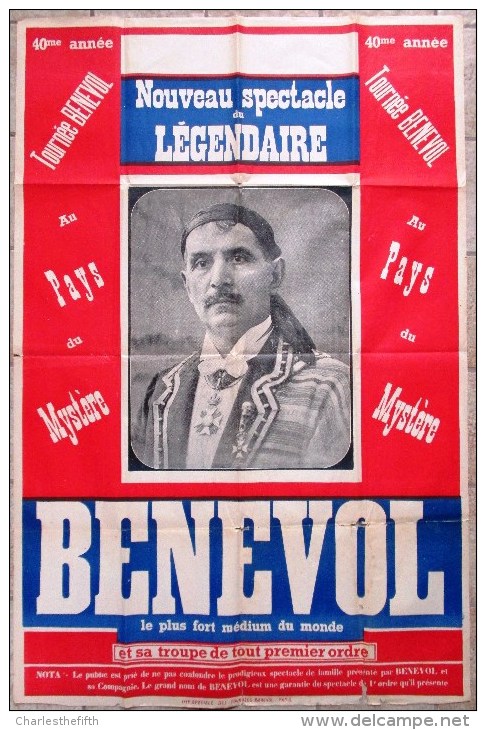 GRANDE AFFICHE RARE DE 1920 " BENEVOL OU LE COUPEUR DE TÊTES " MAGIE - RARE MAGIC POSTER - ILLUSIONISME - ILLUSIONIST - Plakate