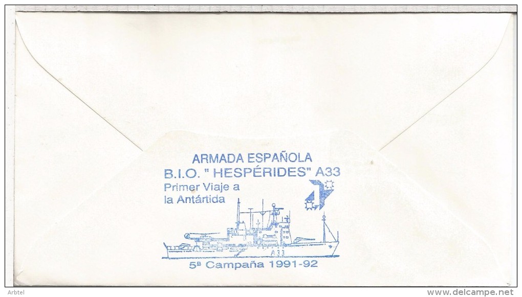 ESPAÑA ANTARTIDA CC CON  MAT BASE JUAN CARLOS I 24-12-91  CON MARCAS DE LA BASE Y BUQUE HESPERIDES ANTARCTICA SOUTH POLE - Expediciones Antárticas