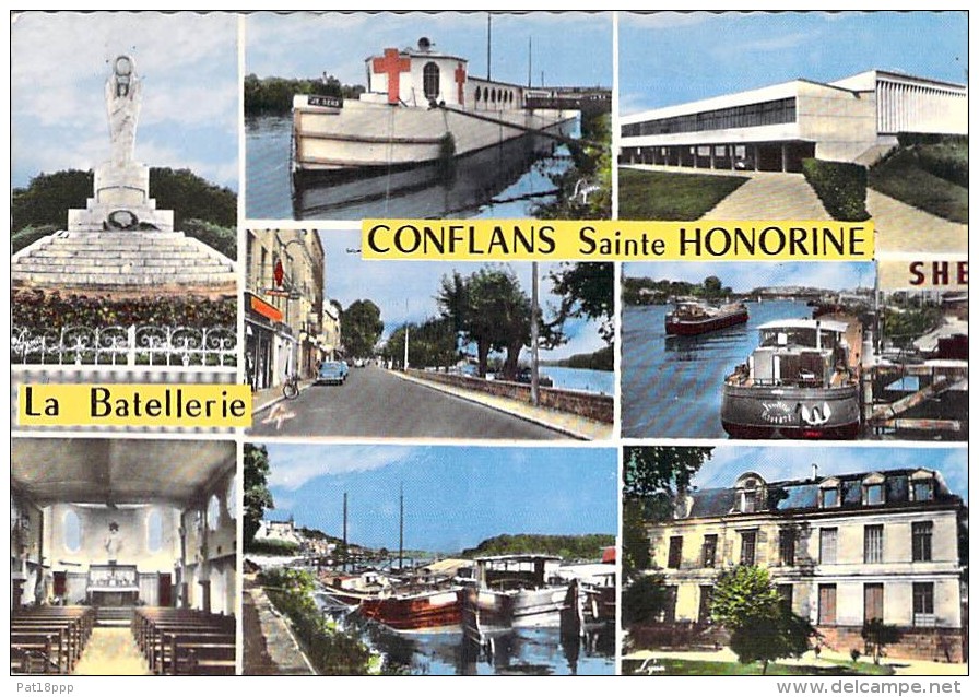 78 - CONFLANS STE HONORINE : La Batellerie - CPSM Dentelée Colorisée GF 1968 - Yvelines ( Barge Lastkähne Aken Chiatte ) - Conflans Saint Honorine