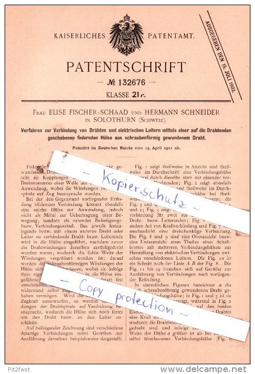 Original Patent  - Fr. Elise Fischer-Schaad Und Hermann Schneider In Solothurn , Schweiz , 1901 , !!! - Historical Documents