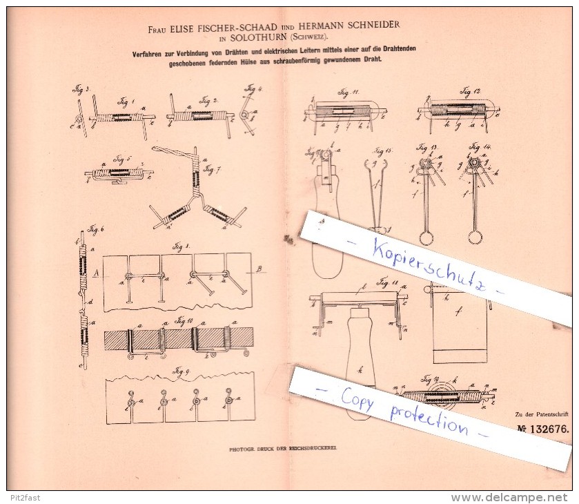 Original Patent  - Fr. Elise Fischer-Schaad Und Hermann Schneider In Solothurn , Schweiz , 1901 , !!! - Historical Documents