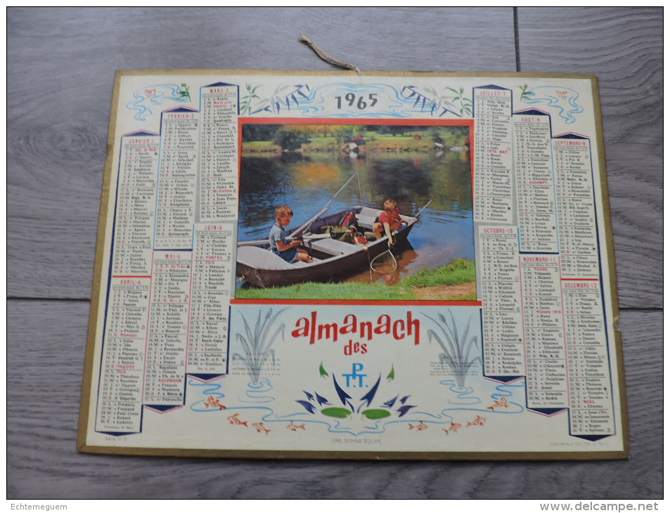 Calendrier  PTT 1965 - Une Bonne équipe - Enfants Barque Pêche Rivière - Autres & Non Classés