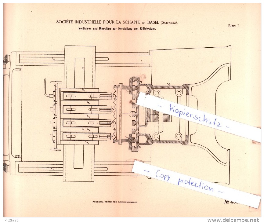 Original Patent  - Sociètè Industrielle Pour La Schappe In Basel , Schweiz , 1888 , Riffelwalzen !!! - Documents Historiques