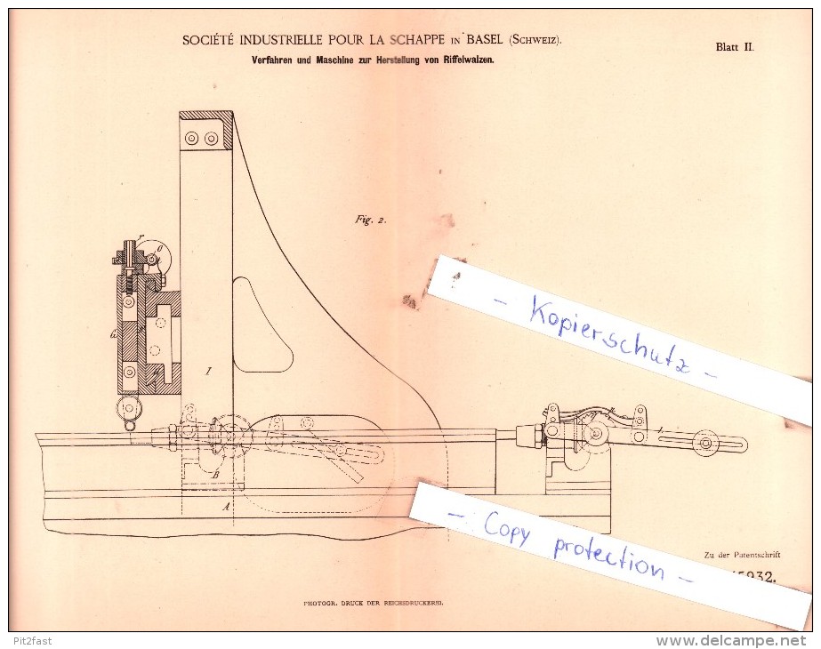 Original Patent  - Sociètè Industrielle Pour La Schappe In Basel , Schweiz , 1888 , Riffelwalzen !!! - Documents Historiques