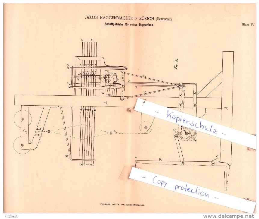 Original Patent  - Jakob Haggenmacher In Zürich , Schweiz , 1888 , Weberei !!! - Documents Historiques