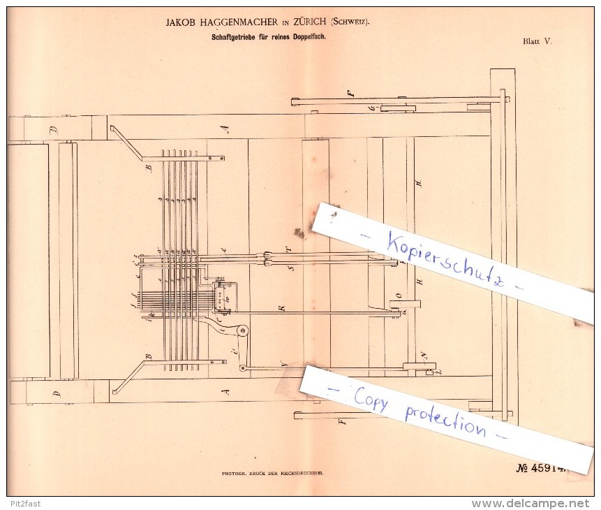 Original Patent  - Jakob Haggenmacher In Zürich , Schweiz , 1888 , Weberei !!! - Documents Historiques