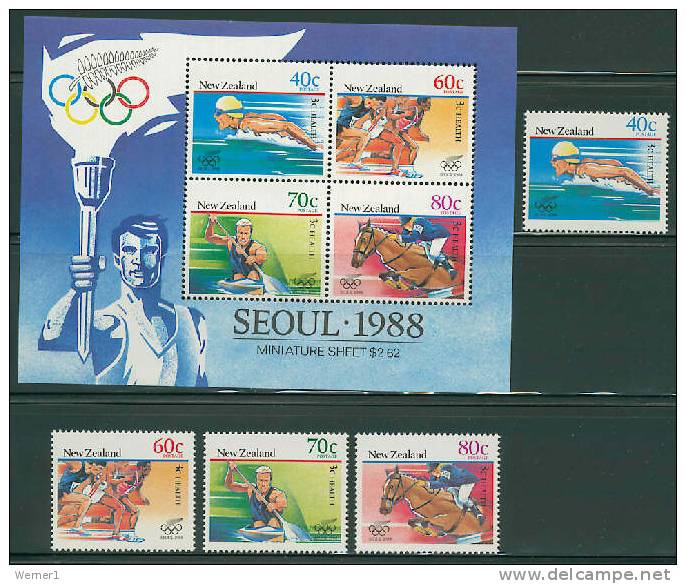 New Zealand 1988 Olympic Games Seoul, Rowing, Equestrian Etc. Set Of 4 + S/s MNH - Summer 1988: Seoul