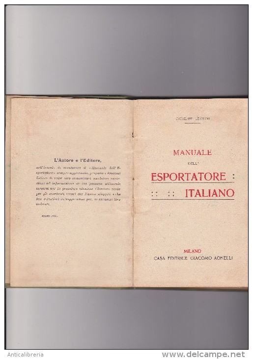 MANUALE DELL' ESPORTATORE ITALIANO DI GIUSEPPE LENTATI - EDITORE GIACOMO AGNELLI - Derecho Y Economía