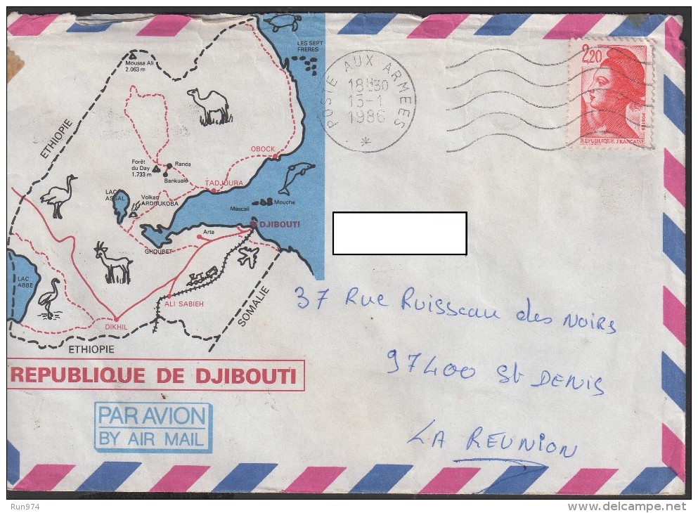 REUNION - Lettre DJIBOUTI 1986 Affranchie Avec Cachet Poste Aux Armées - ENV43 - Other & Unclassified