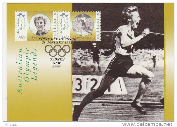 Australia-1998 Olympic Legends Betty Cuthbert  Gold Medal 1956 Melbourne Games   Maximum Card - Cartas Máxima