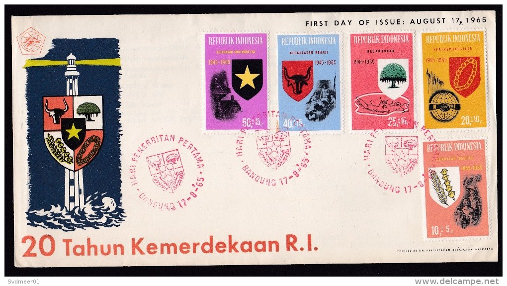 Indonesia: FDC First Day Cover, 1965, 5 Charity Stamps, Symbols (traces Of Use) - Indonesia