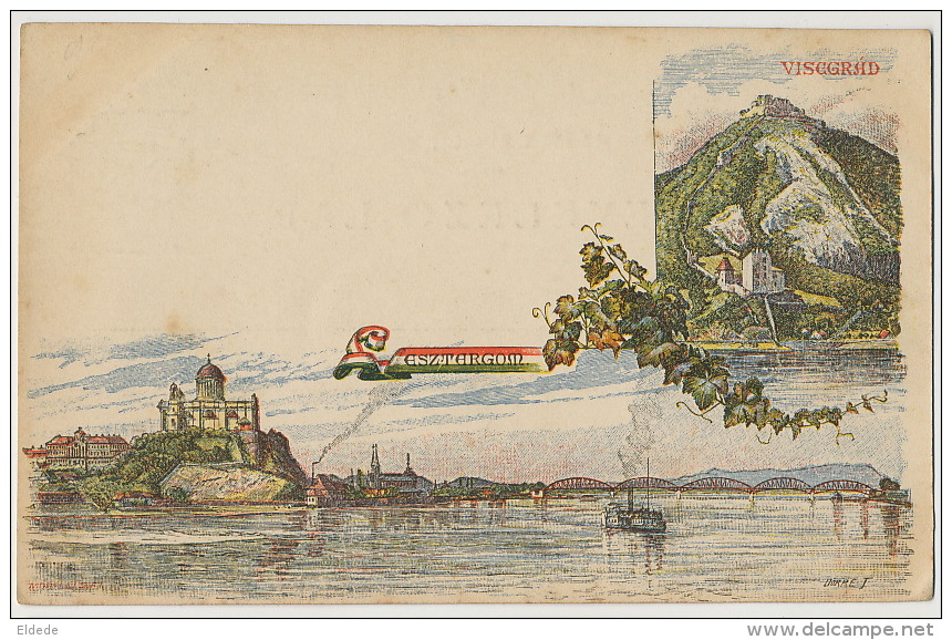 Esztergom Viscgrad Entier Postal Pionniere Dorret Art Card - Hongrie