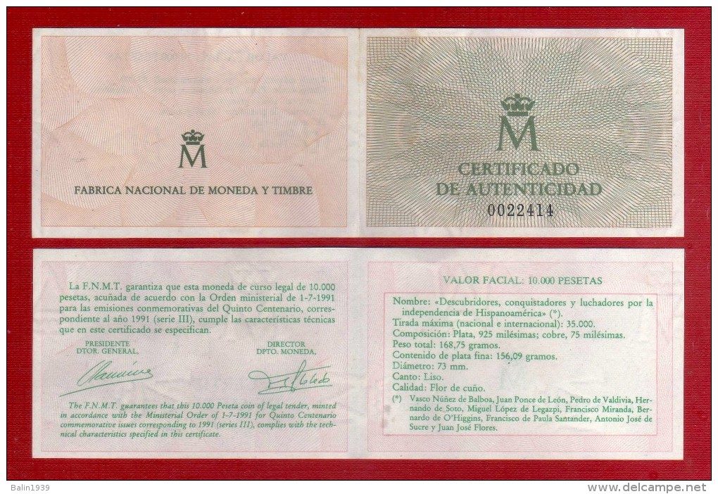 1989 - España - V Centenario Del Descubrimiento De America - Serie I - FDC - 016 - 03 - Ctº 0022414 - 10 000 Pesetas