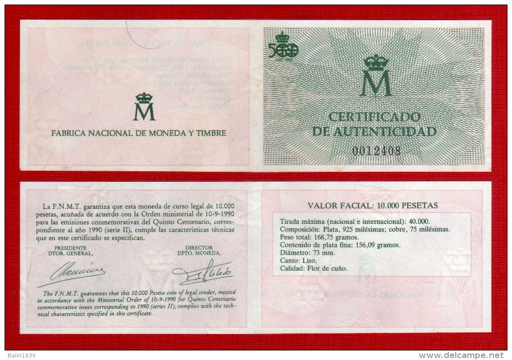 1990 - España - V Centenario Del Descubrimiento De America - Serie II - FDC - 023 - 02 - Ctº 0012408 - 10 000 Pesetas