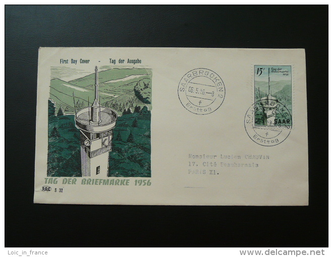 Telecommunications Tower Stamp Day 1956 FDC Saar 63365 - Télécom