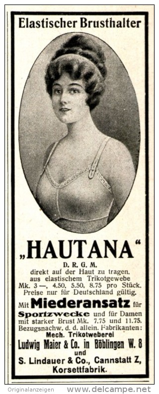 Original-Werbung/ Anzeige 1915 - HAUTANA / MAIER BÖBLINGEN / LINDAUER CANNSTATT- Ca 45 X 115 Mm - Werbung