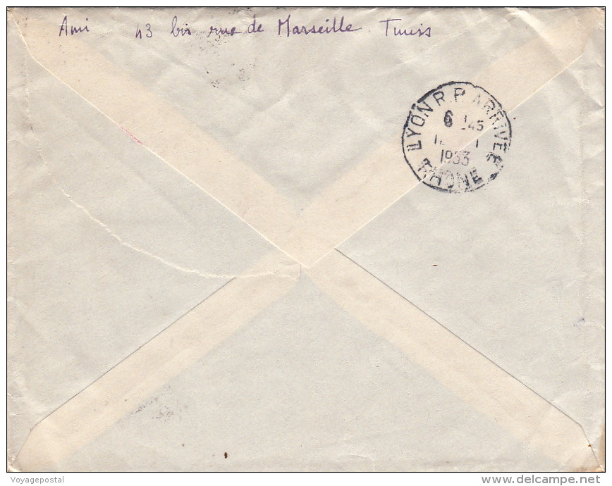 Lettre Double Expres CaD Tunis Pour Lyon 1953 - Briefe U. Dokumente