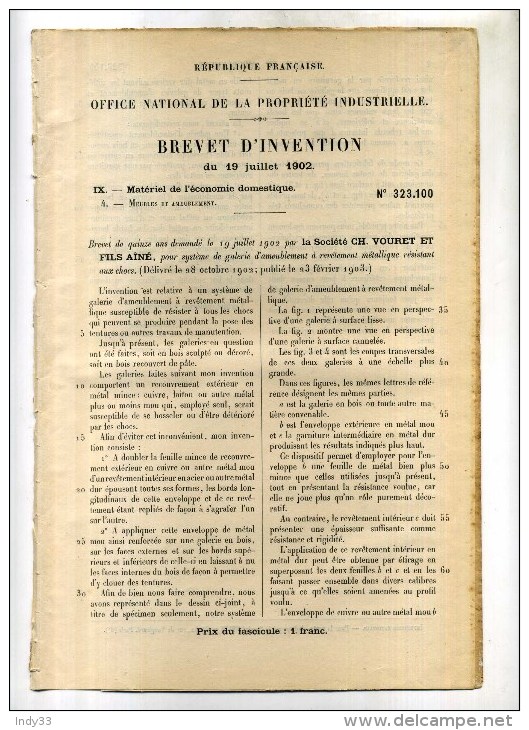 - SYSTEME DE GALERIE D´AMEUBLEMENT A REVÊTEMENT METALLIQUE ... . BREVET D´INVENTION DE 1902 . - Autres & Non Classés