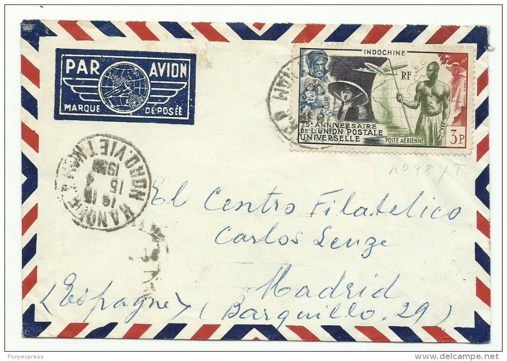 PA N° 48 Sur Lettre De Hanoï Nord Vietnam Du 15 Avril 1950 - Luchtpost