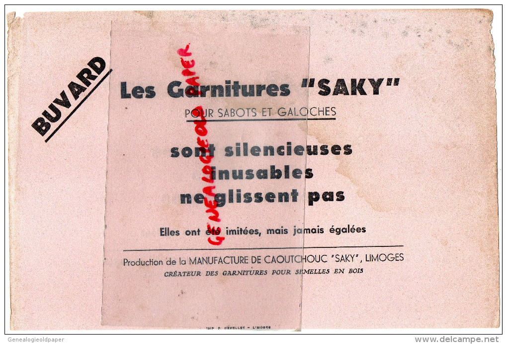 87 - LIMOGES - BUVARD LES GARNITURES " SAKI " POUR SABOTS ET GALOCHES-MANUFACTURE CAOUTCHOUC- CHAUSSURES - Zapatos