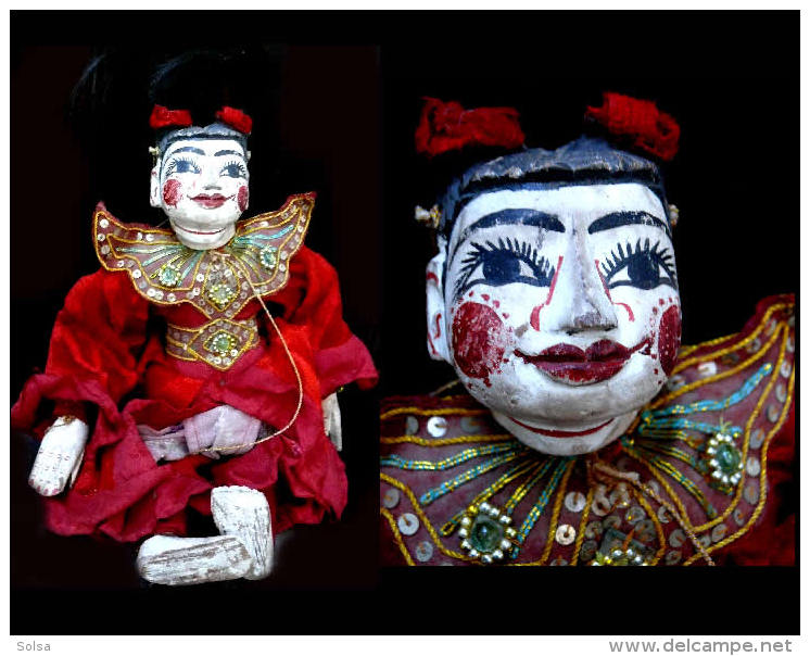 Très Jolie Marionnette Du Zat Pwe Puppet Birman: L´enfant Heureux The Happy Child Vintage Burmese Puppet - Marionette