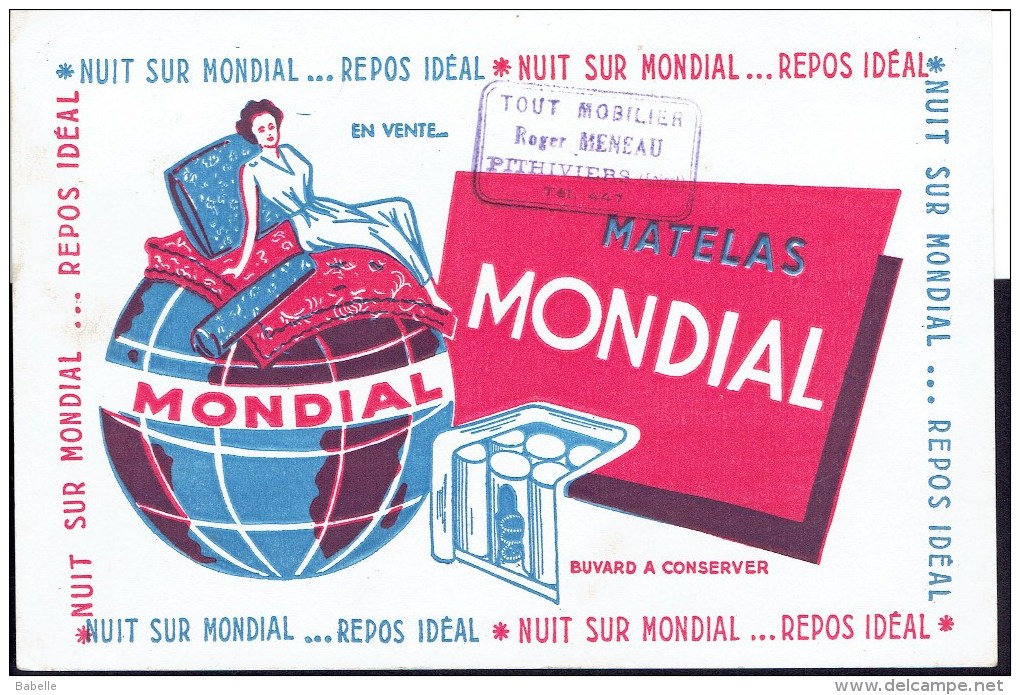 Buvard " Matelas MONDIAL " Nuit Sur Mondial ....Repos Idéal. - A