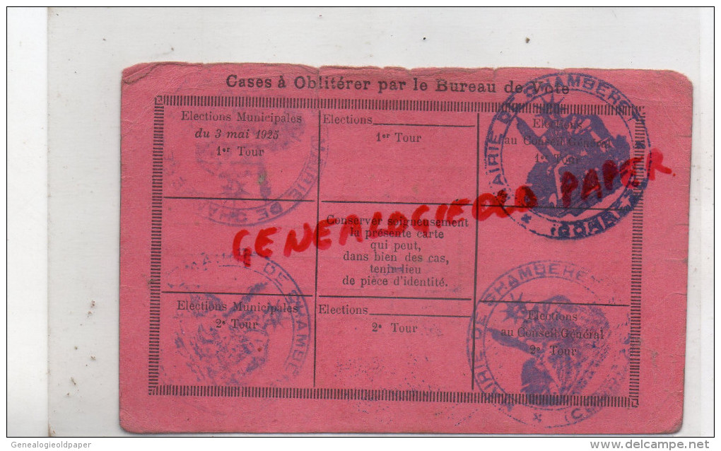 19 - CHAMBERET - CARTE ELECTEUR 1925- RENE MERCIER  SECRETAIRE DE MAIRIE - ECOLE DE GARCONS - Ohne Zuordnung