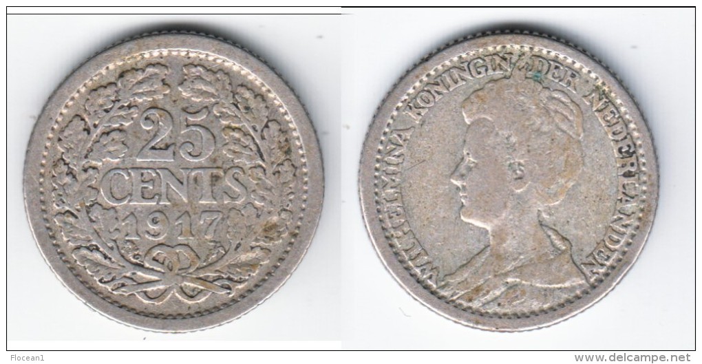 **** PAYS-BAS - NETHERLANDS - 25 CENTS 1917 WILHELMINA I - ARGENT - SILVER **** EN ACHAT IMMEDIAT - 25 Centavos