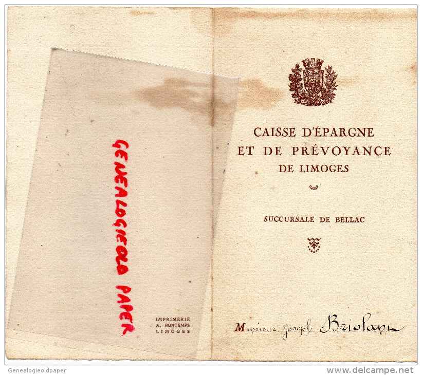 87 - BELLAC - CAISSE EPARGNE ET PREVOYANCE DE LIMOGES - JOSEPH BRIOLANT-FETE 1ER MILLION DE DEPOTS - HOTEL PYRAMIDE 1928 - Unclassified