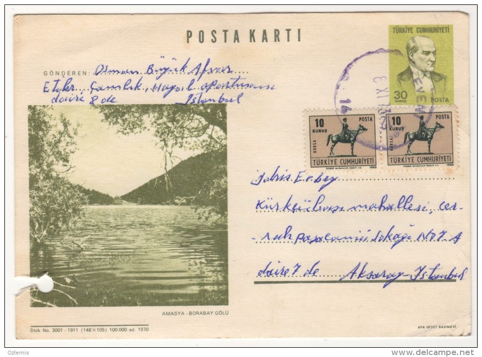 TURQUIE,TURKEI,TURKEY 1970 WITH VIEW FROM BORABAY LAKE AMASYA USED POSTCARD - Altri & Non Classificati