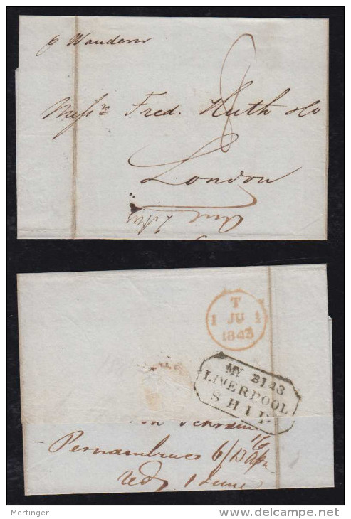 Brazil Brasil 1843 Ship Letter PERNAMBUCO To LIVERPOOL England By S/S WANDEM - Préphilatélie