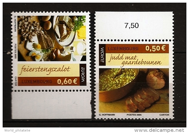 Luxembourg 2005 N° 1621 / 2 ** Europa, Gastronomie, Porc, Haricots, Salade, Oeuf, Cornichon, Bœuf, Sel, Couteau, Oignon - Nuevos