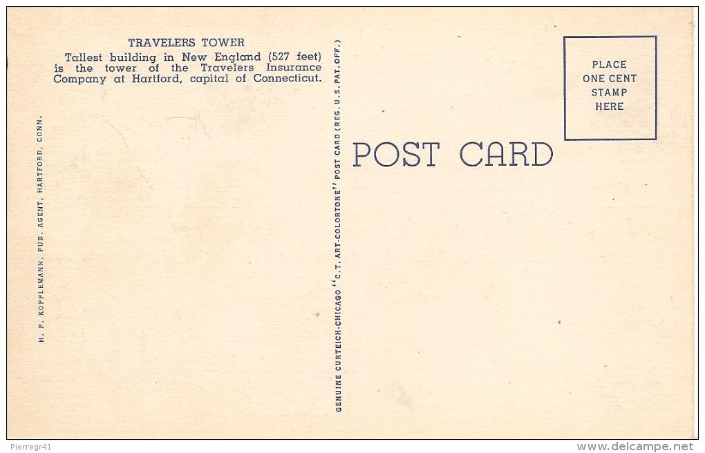 CPA-1939-USA-CONNECTICUT-HARTFORD-TRAVELERS TOWER-TBE - Hartford