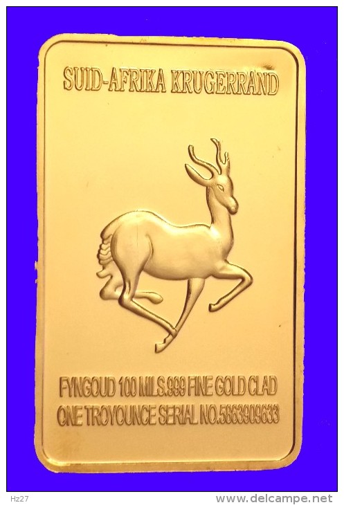 Sud Africa Lingot Plaquée OR 24 Carats 28 G  Krugerrand Et Springbok - Other & Unclassified