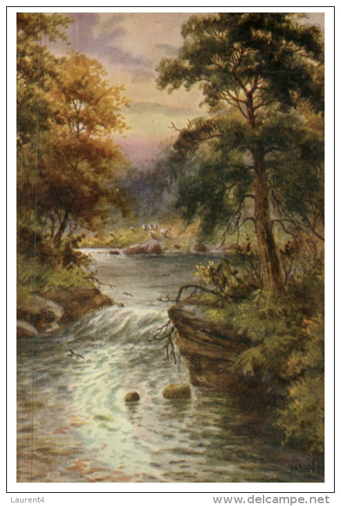 (200 Del) Very Old Postcard - Carte Ancienne - UK - River & Tree Christmas Wishes - Trees