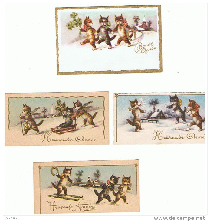 9  LOT DE 4 PETITES CARTES DE CHATS A LA NEIGE CARTE MEILLEURS VOEUX - Chats