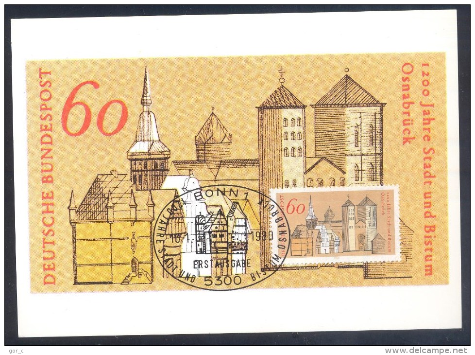 Germany Deutschland Maximum Card 1980: Church Kirche Bistum Osnabrück Rathaus; Dom St. Peter; BürgerKirche St, Marien - Klöster